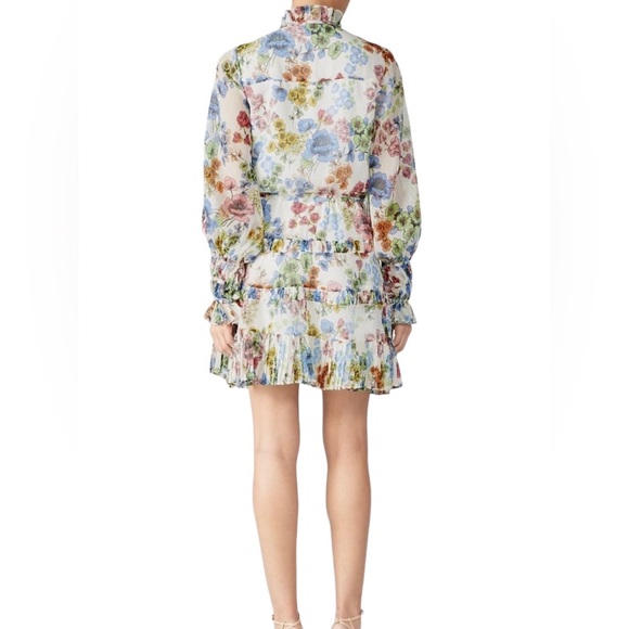 Alexis Jaila Floral Long Sleeve Button-Up Cinch Waist Tiered Mini Dress, Size S - Picture 2 of 6
